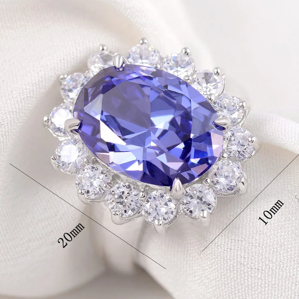 September Birthstone Solid Oval Blue Rings Party Luxury Jewelry