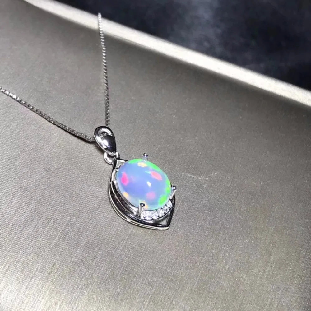 October Birthstone Natural Opal Necklace Color Changing 925 Silver