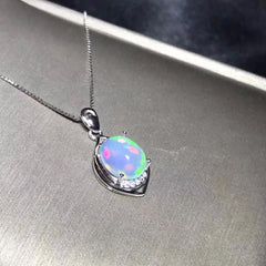 October Birthstone Natural Opal Necklace Color Changing 925 Silver