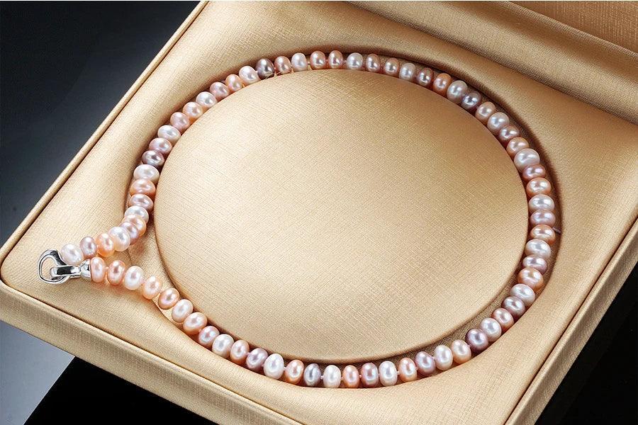 Natural Freshwater Pearl Necklace Neck Chain Multi-Color High Luster Pearls Jewelry 925 Silver Clasp