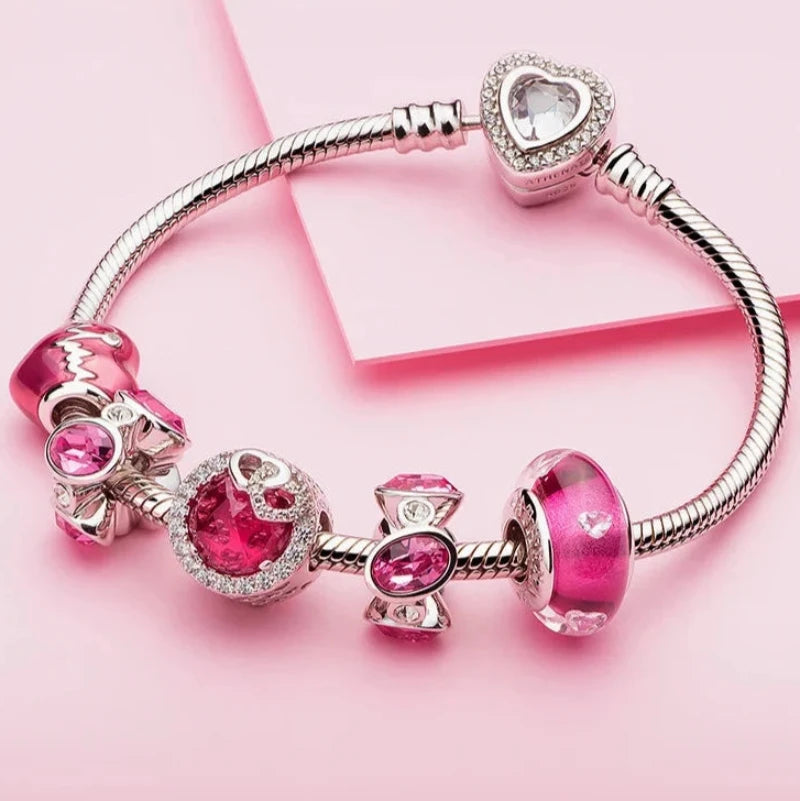 Personalized Bracelet Heart Snake Chain Clasp Charms 
