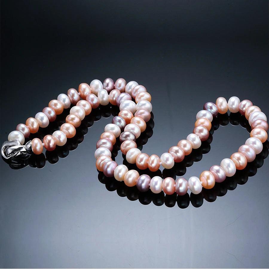 Natural Freshwater Pearl Necklace Neck Chain Multi-Color High Luster Pearls Jewelry 925 Silver Clasp