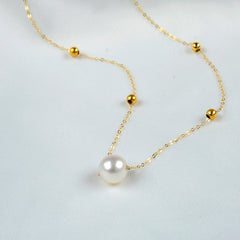 Pearl Necklace Natural Pendant Pure 18K Gold AU750 Chain Fine Jewelry