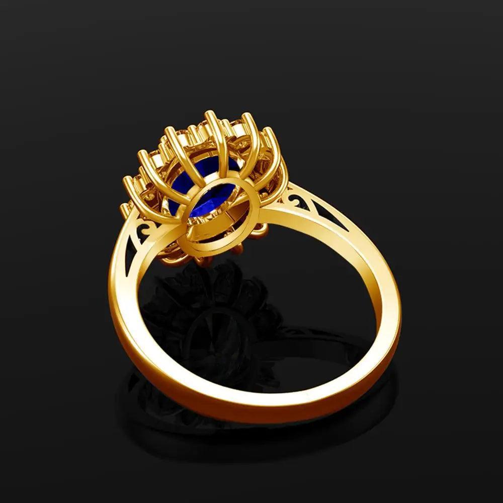 Gold Rings Luxury Stone Real 925 Sterling Silver Plated Jewelry