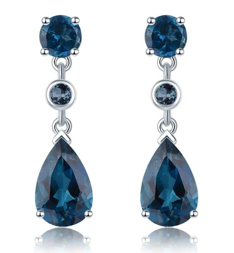 September Birthstone Solid Silver Earring Dark Blue Elegant Jewelry