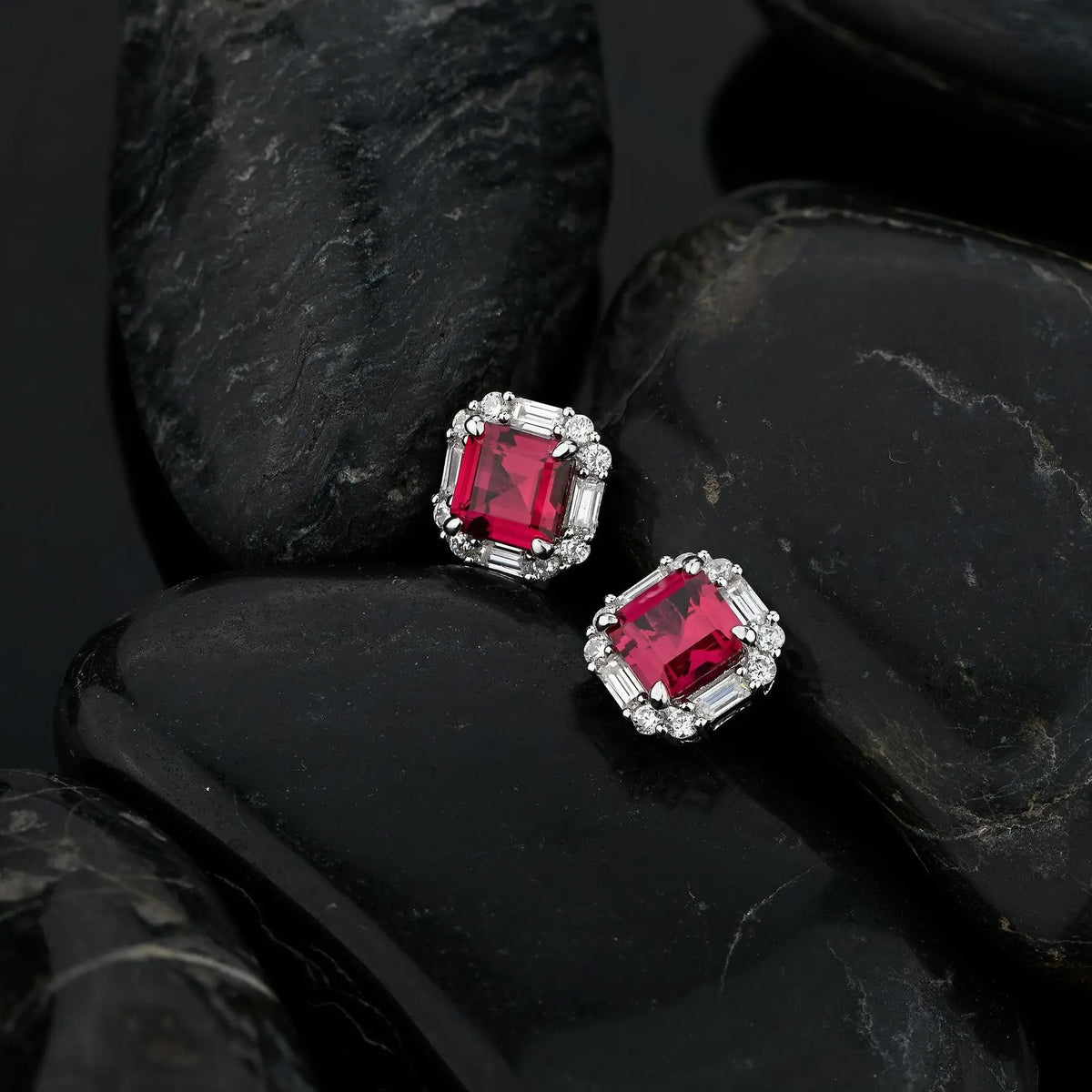 Diamond Earrings 925 Silver Ruby Gemstone Simple Studs Fine Jewelry