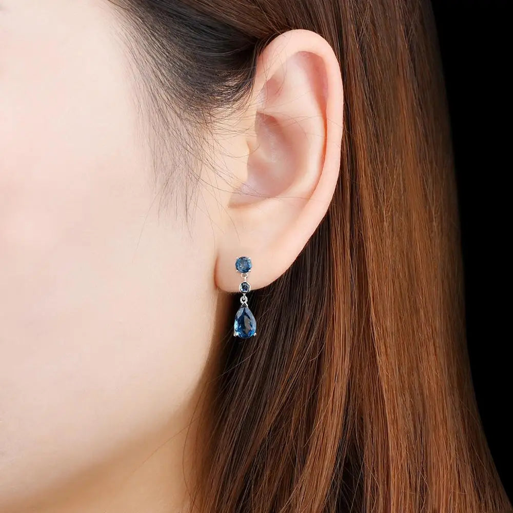 September Birthstone Solid Silver Earring Dark Blue Elegant Jewelry