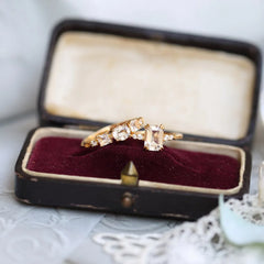 April Birthstone Vintage Ring Square Light Gold Plated Fine Jewelry