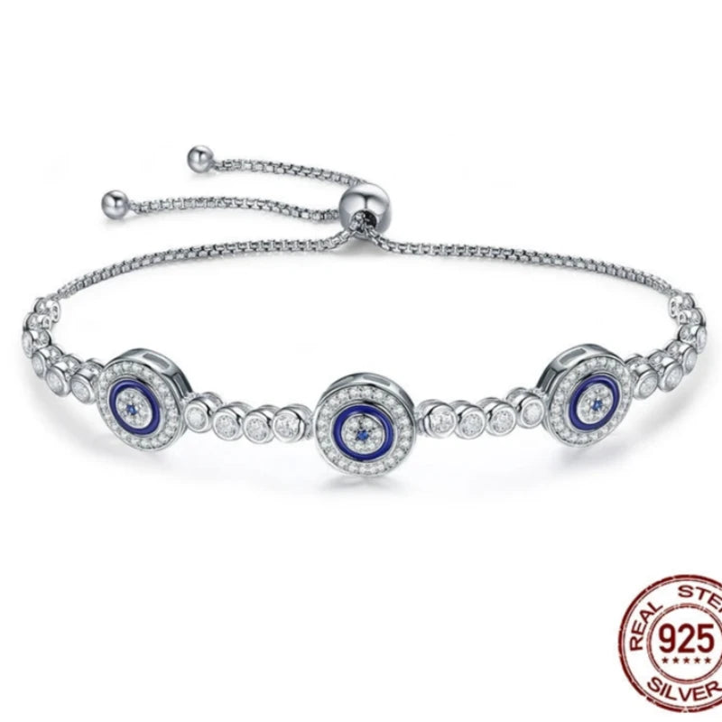 Diamond bracelet Genuine 925 Silver Luxury Blue Clear Crystal Jewelry