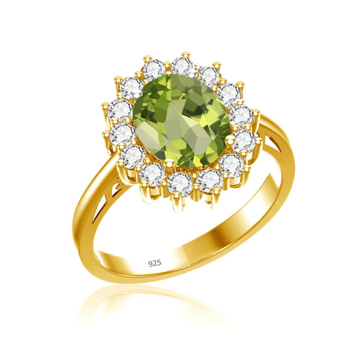 Gold Rings Luxury Stone Real 925 Sterling Silver Plated Jewelry