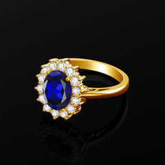 Gold Rings Luxury Stone Real 925 Sterling Silver Plated Jewelry