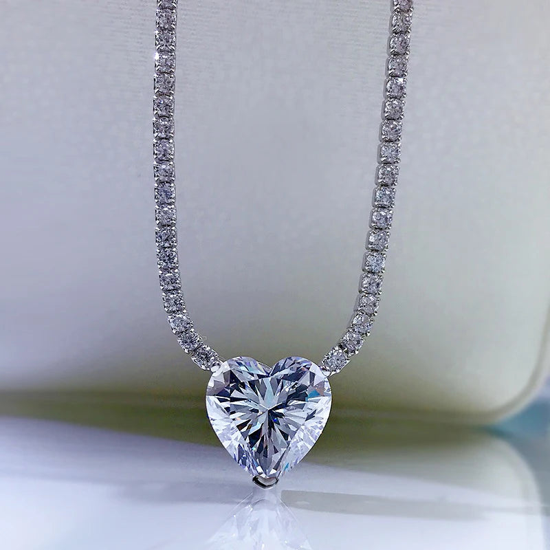 Diamond necklace 925 Silver Heart High Pendant Sparkling Fine Jewelry