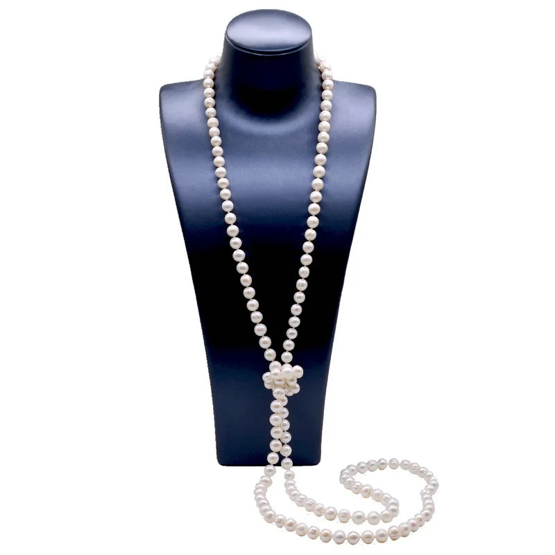 Pearl necklace Natural Freshwater White Long Chain Women