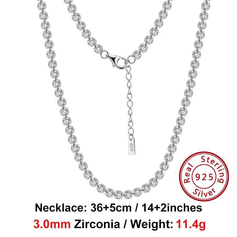 Jewels Solid 925 Sterling Silver Choker Chain Round Tennis Chain Necklace Jewelry 