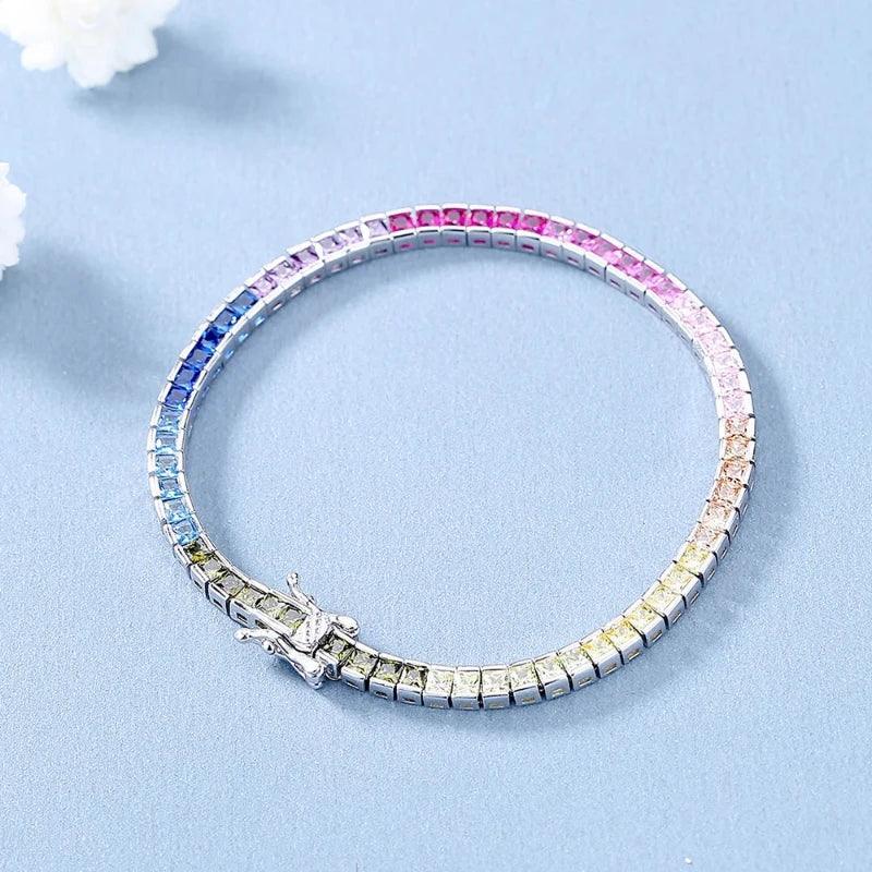 Pure Bracelet With Full  Bling Rainbow Silver 925 Jewelry