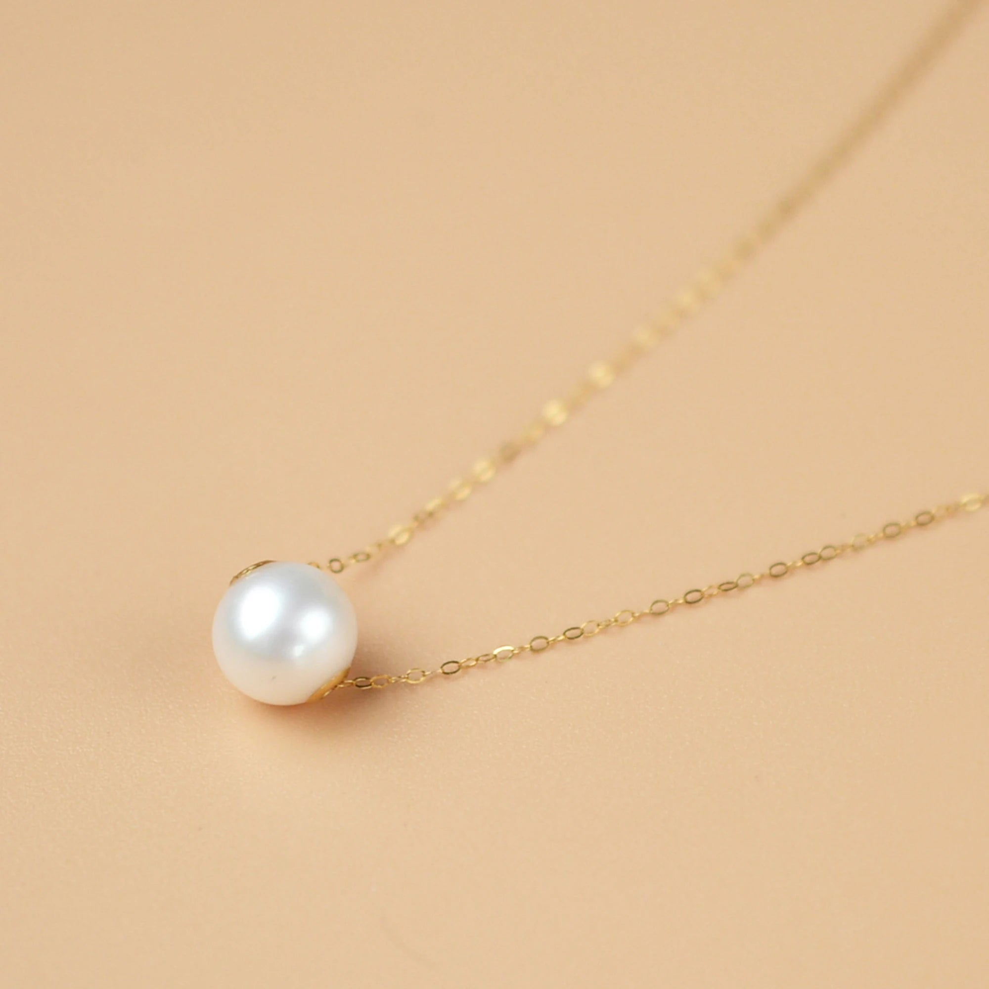 Pearl Necklace Gold 18K Pendant Round Natural Freshwater Fine Jewelry