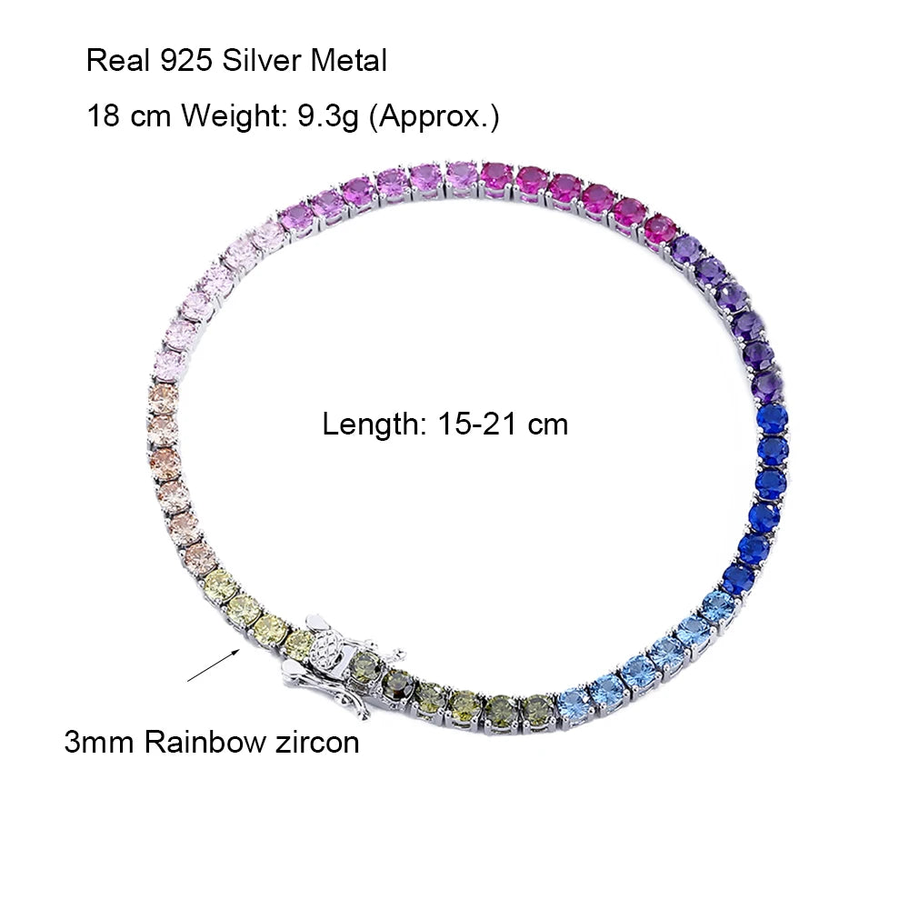 Diamond bracelet 925 Silver Rainbow Colorful Fine Jewelry