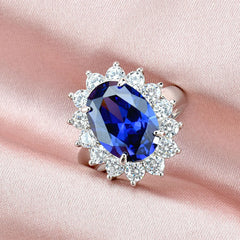 September Birthstone Solid Oval Blue Rings Party Luxury Jewelry