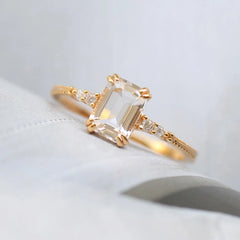 April Birthstone Vintage Ring Square Light Gold Plated Fine Jewelry