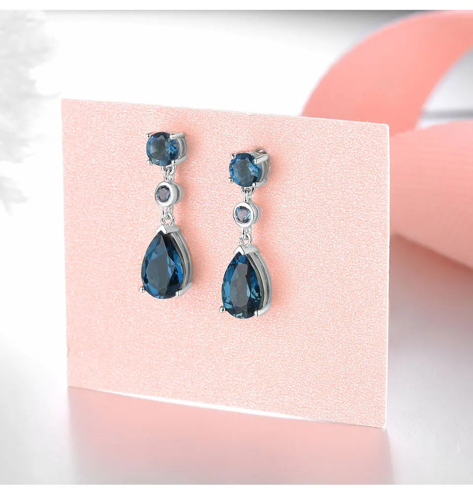 September Birthstone Solid Silver Earring Dark Blue Elegant Jewelry