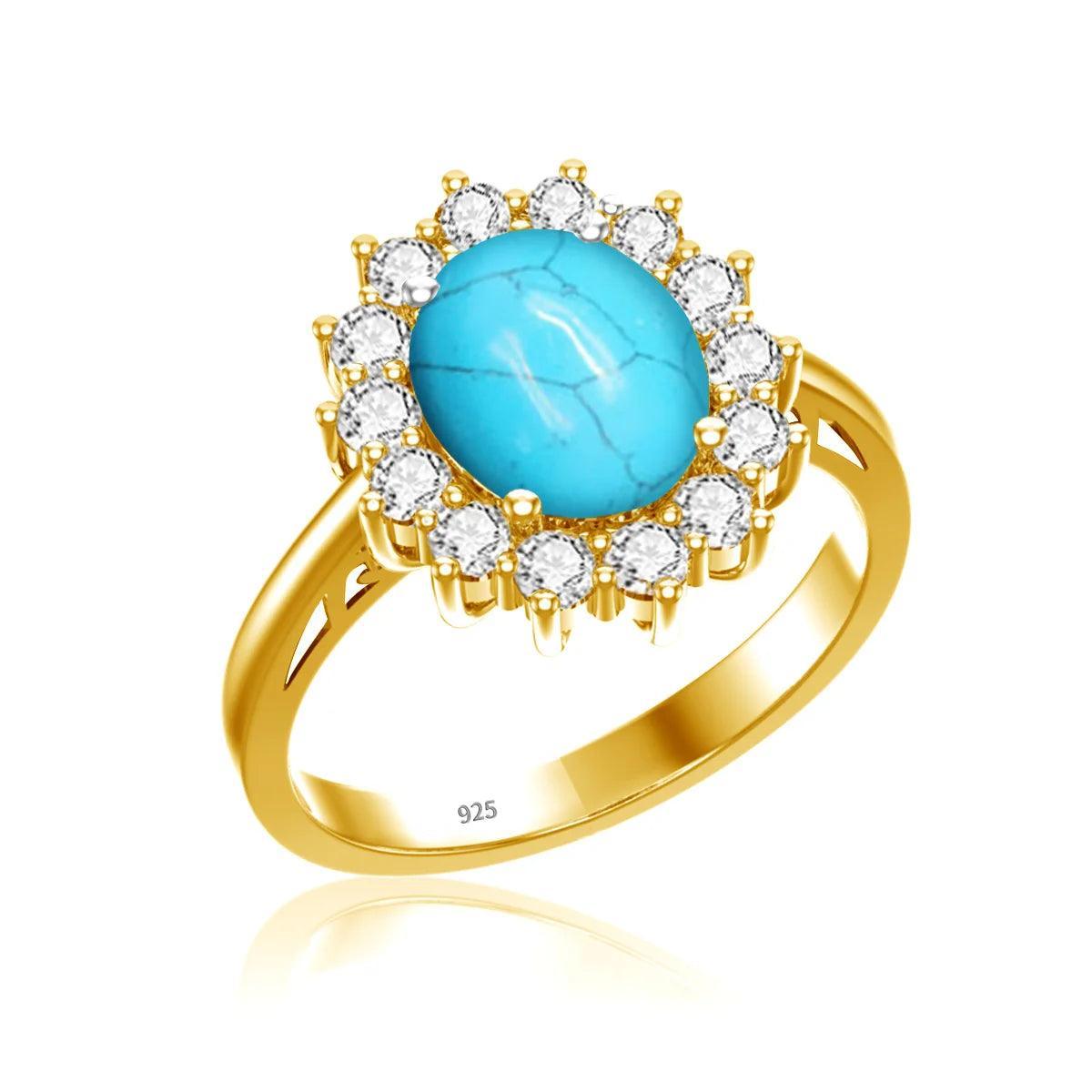 Gold Rings Luxury Stone Real 925 Sterling Silver Plated Jewelry