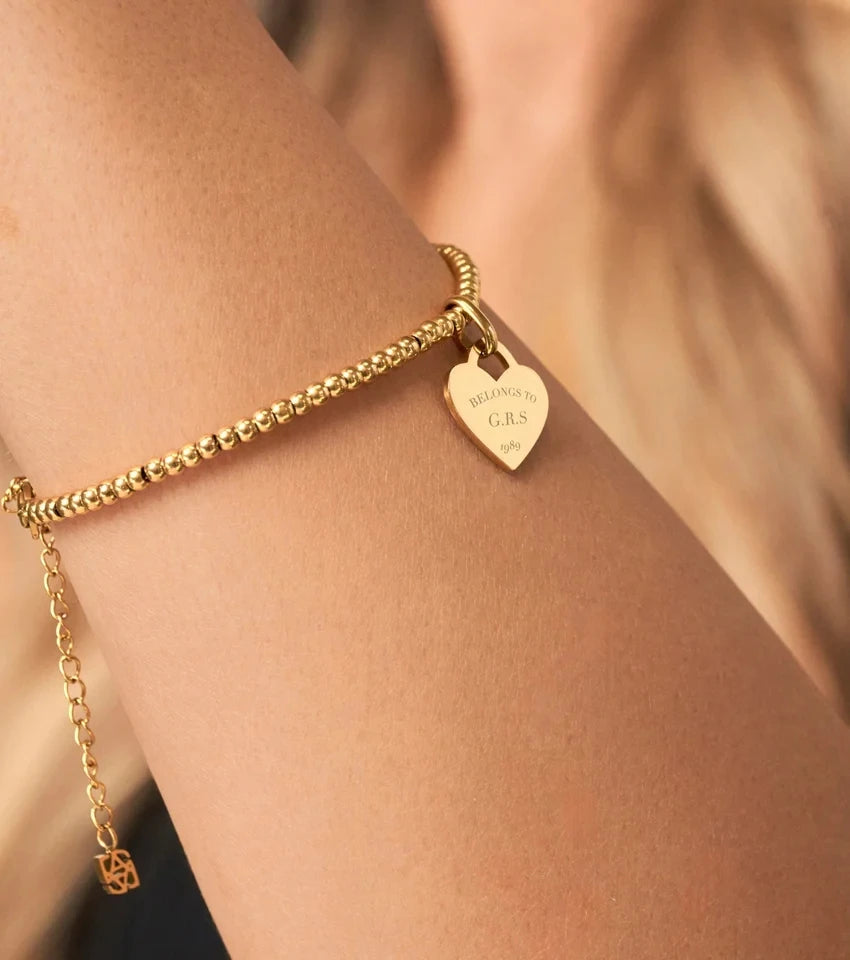 Personalized Heart Bracelet Gold Heart Pendant