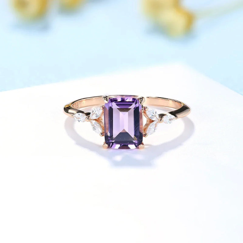 February Birthstone Amethyst Rings for Women Solid Fine Jewelry