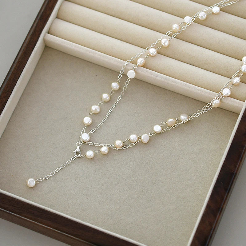 Pearl Necklace Sterling Silver 925 Natural Baroque For Women