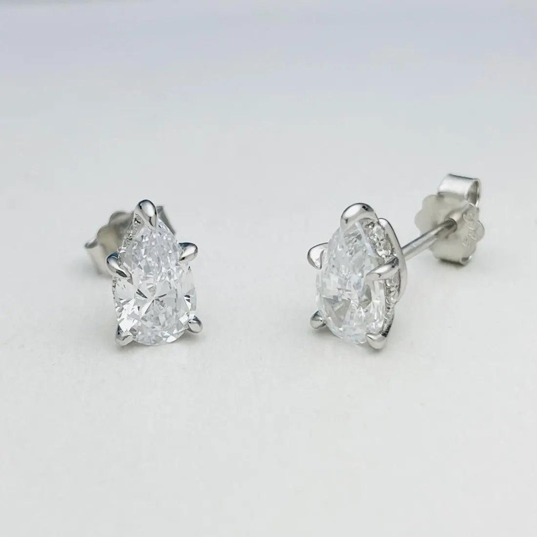 Pear Cut Moissanite Earring Solid 925 Sterling Silver Stud