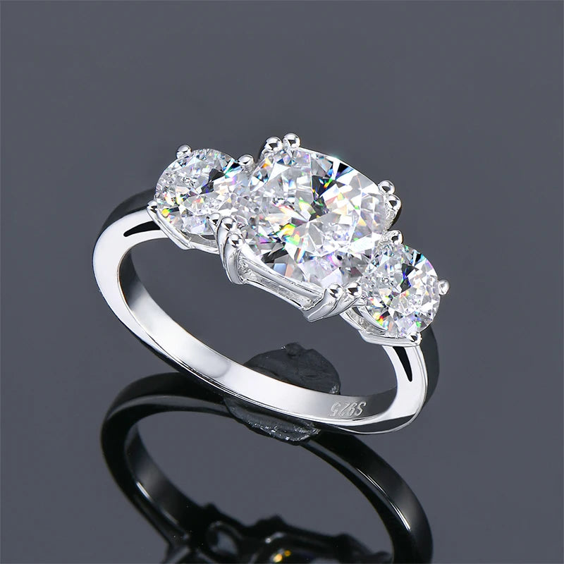 Diamond Ring Three Stone 925 Silve for Women Luxury Jewerly