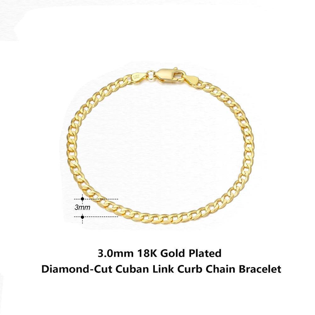 Tennis bracelet Silver 925 Gold 18K Link Curb Chain 