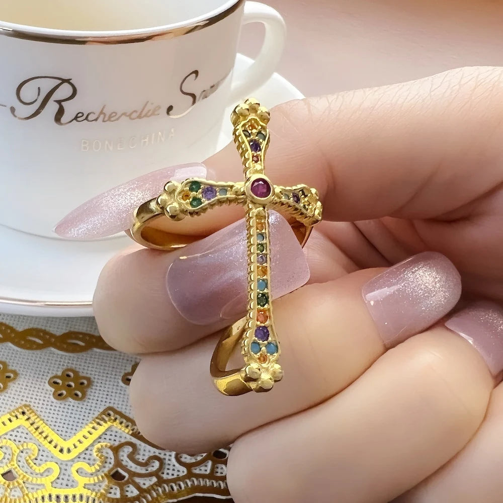 September Birthstone Ring Cross Vintage Fine Jewerly