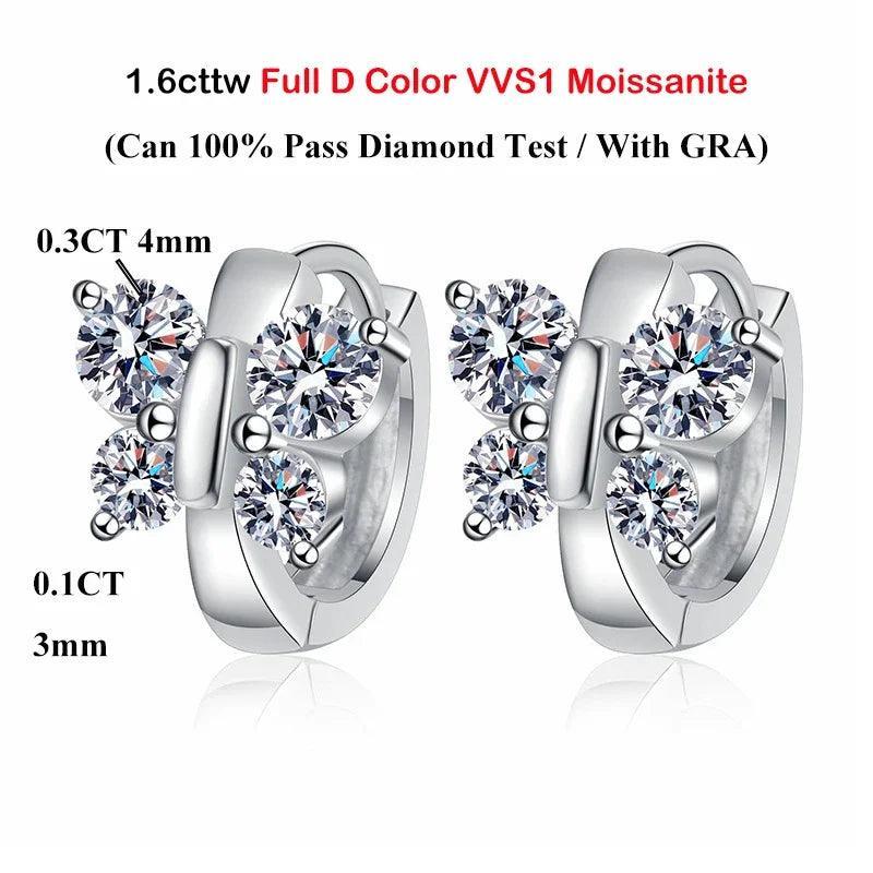 Hoop Earrings Full Moissanite S925 Silver Party Small Ear Buckle