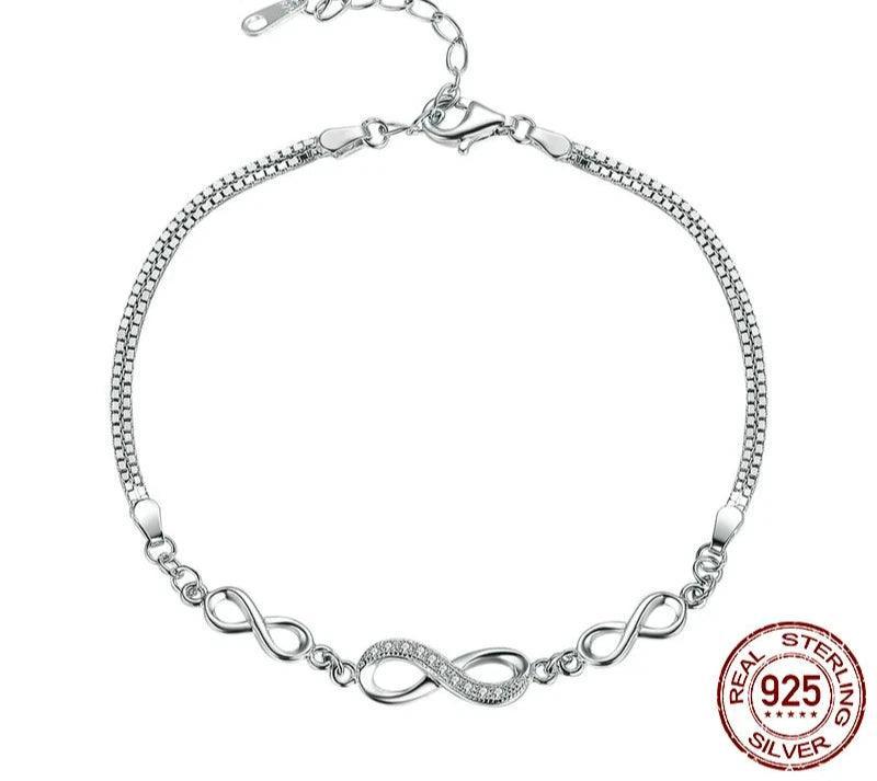 Sterling Silver 925 Love Chain Link Zircon Bracelet Luxury Jewelry