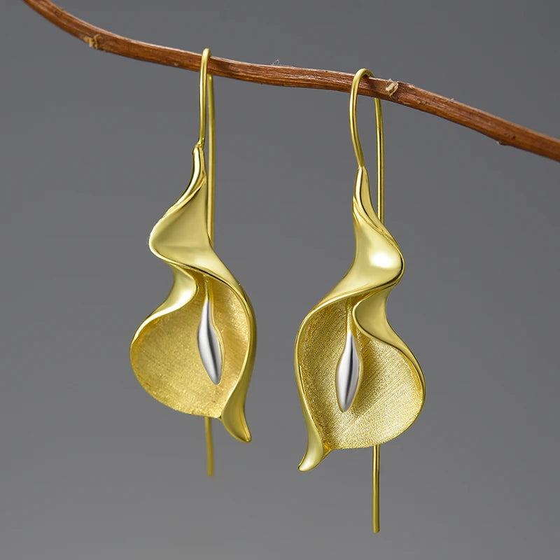 Gold Earrings Calla Flower for Women Luxury High End Jewelry