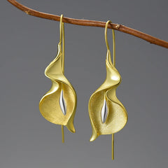 Gold Earrings Calla Flower for Women Luxury High End Jewelry