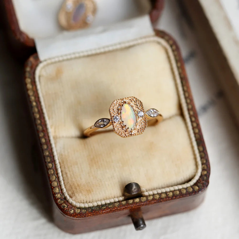 October Birthstone Vintage Luxury Opal Rings For Woman