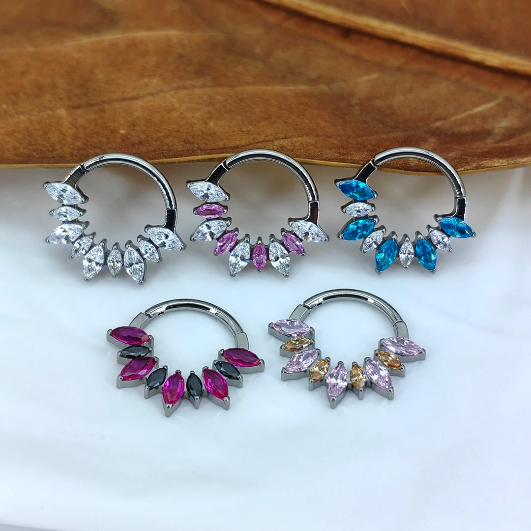 Nose Rings Multicolor Marquise Titanium with Clicker Piercing Jewelry