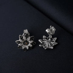 April Birthstone Flower Natural Black Earrings Fine Gemstone Jewelry