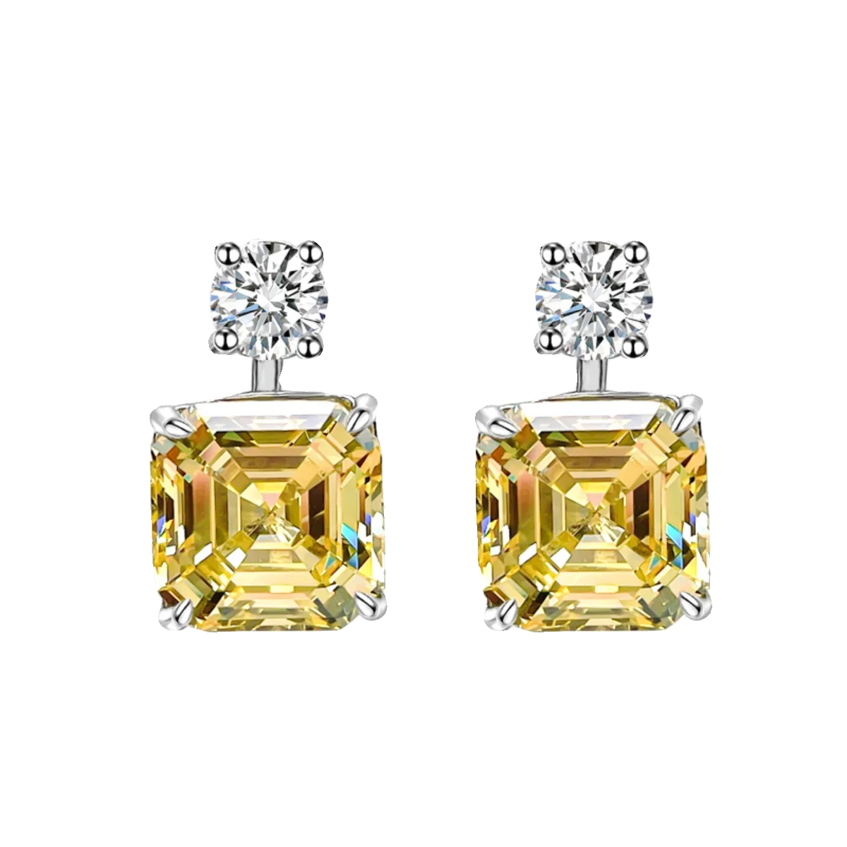 Diamond Earrings Yellow Square Asche Studs High Carbon