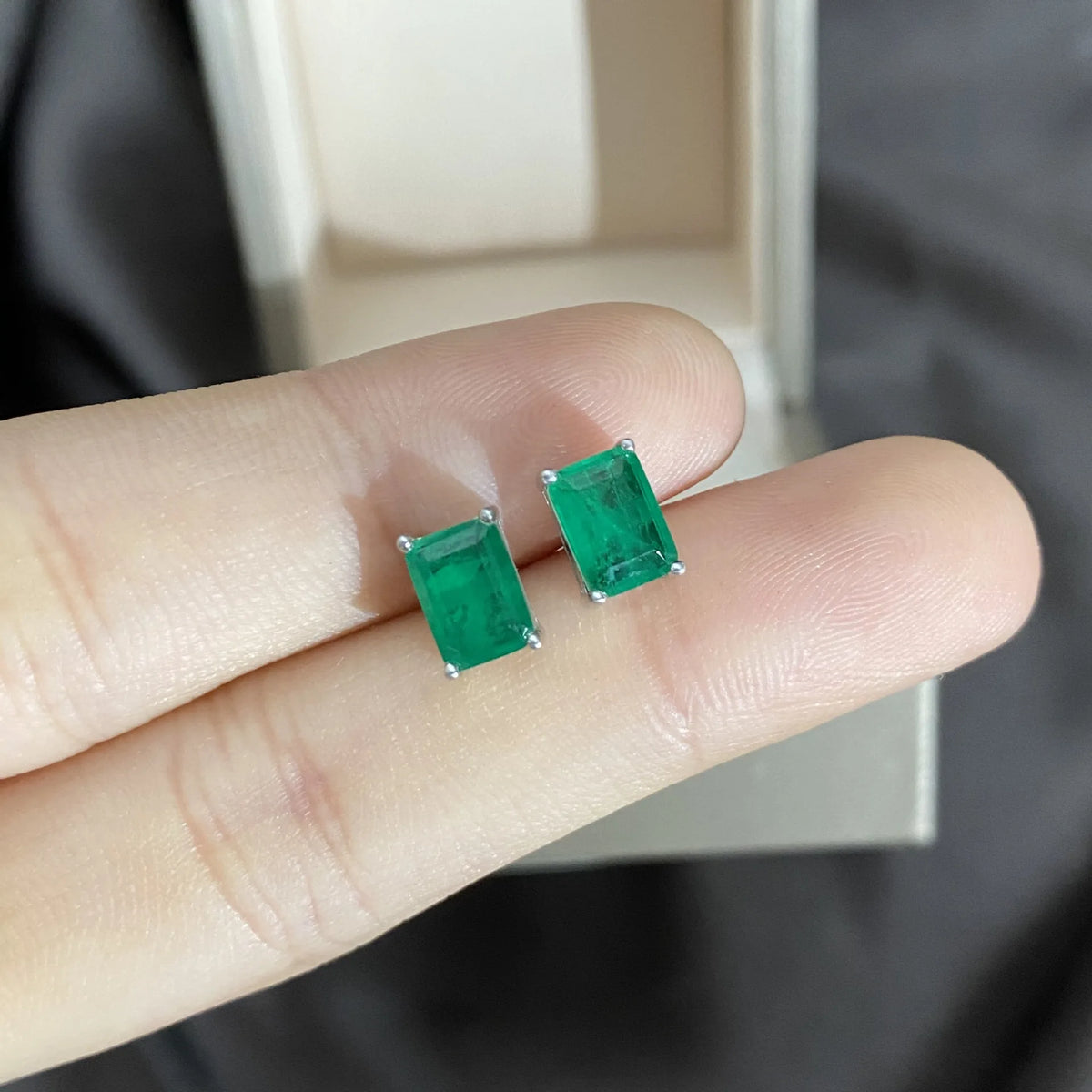 August Birthstone Vintage Emerald Stud Earrings Quality Green Jewelry