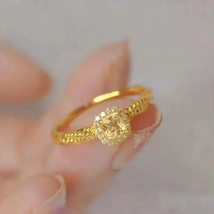 Gold rings 24K square citrine simple fashion ladies jewelry