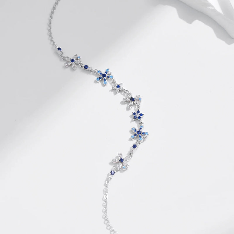 March Birthstone Luxury Flowers Pave Brilliant Bracelets Chain Jewelry