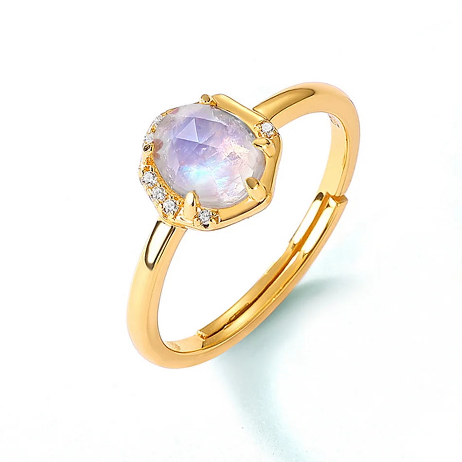 December Birthstone Resizable Rings Natural Moonstone Classic Jewelry