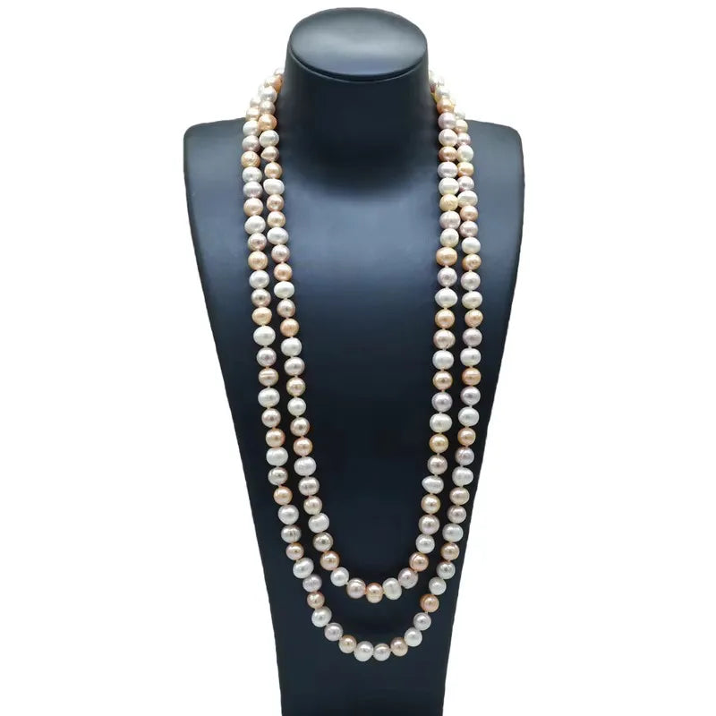 Pearl necklace Natural Freshwater White Long Chain Women