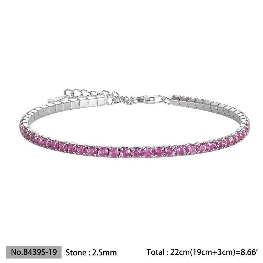 Diamond bracelet 925 Silver Rainbow 2mm Women Fine Jewelry