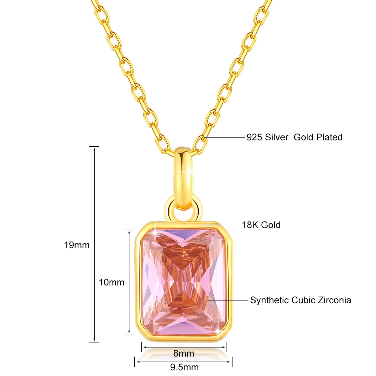 June Birthstone 18k Gold Necklace Stone Rectangle With Pendant