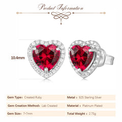 June Birthstone Heart Shape Created Ruby Stud Earrings Daily Jewelry