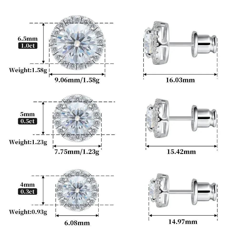 Moissanite Earrings Halo D Color 925 Sterling Silver Stud for Women