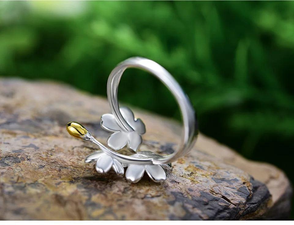 Gold Rings Forget-me-not Flower Adjustable Sterling Silver 925